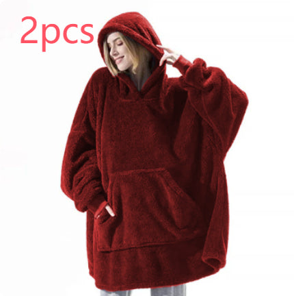 Hoodie Sweatshirt With Big Pocket Tops Sweater Comfortable Loose Double-Sided Fleece Thicker Wearable Blanket